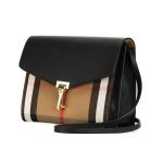 Túi Đeo Chéo Burberry House Check Panel Leather Hook Flap Crossbody Bag Màu Đen - Nâu