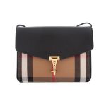 Túi Đeo Chéo Burberry House Check Panel Leather Hook Flap Crossbody Bag Màu Đen - Nâu