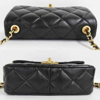 Túi Đeo Chéo Chanel Mini Flap Bag Lambskin Black Gold Hardware AS3473 Matelasse Chain Shoulder Màu Đen