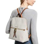 Balo Michael Kors Michael MK Signature Rhea Zip Medium Slim Backpack Màu Trắng Nâu