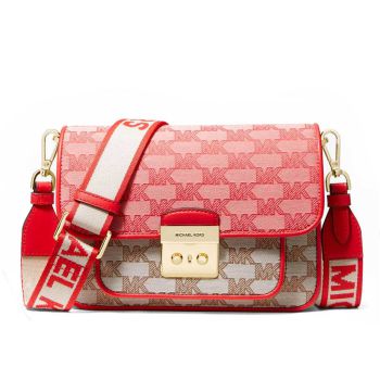 Túi Đeo Chéo Michael Kors MK Sloan Editor Medium Logo Jacquard Messenger Bag Màu Đỏ