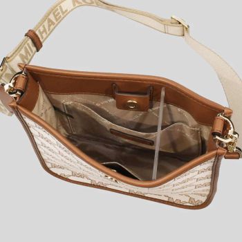 Túi Đeo Chéo Michael Kors MK Briley Small Logo Messenger Bag Luggage Multi 35S2G7BM1J Màu Nâu Be