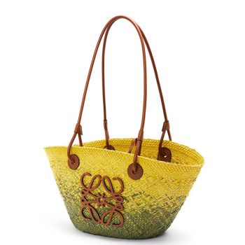 Túi Tote Loewe Small Anagram Basket Bag In Iraca Palm And Calfskin A223P65X04 Màu Vàng Xanh