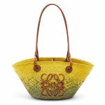 Túi Tote Loewe Small Anagram Basket Bag In Iraca Palm And Calfskin A223P65X04 Màu Vàng Xanh