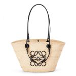 Túi Tote Loewe Anagram Basket Bag In Iraca Palm And Calfskin A223T43X02 Màu Kem Đen