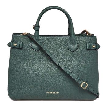 Túi Tote Burberry Bottle Green Calf Leather House Check Medium Banner Tote Bag Màu Xanh Green Size 34