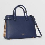 Túi Tote Burberry The Medium Banner In Leather And House Check Blue Màu Xanh Blue Size 34