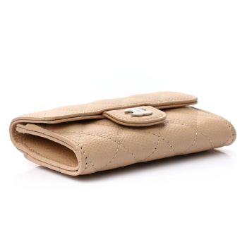 Ví Chanel Caviar Quilted Flap Card Holder Wallet Beige Màu Be