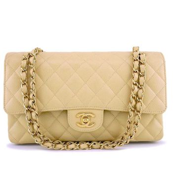 Túi Đeo Chéo Chanel Beige Clair Caviar Medium Classic Double Flap Bag 18k Ghw Màu Be