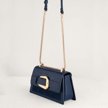 Túi Đeo Chéo Pedro Buckled Croc-Effect Shoulder Bag Màu Xanh Navy