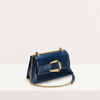 Túi Đeo Chéo Pedro Buckled Croc-Effect Shoulder Bag Màu Xanh Navy