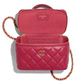 Túi Xách Chanel Large Vanity Top Handle With Chain Pink Leather Cross Body Bag Màu Đỏ
