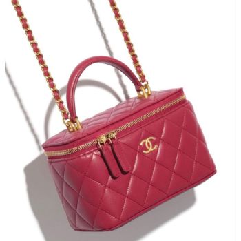 Túi Xách Chanel Large Vanity Top Handle With Chain Pink Leather Cross Body Bag Màu Đỏ