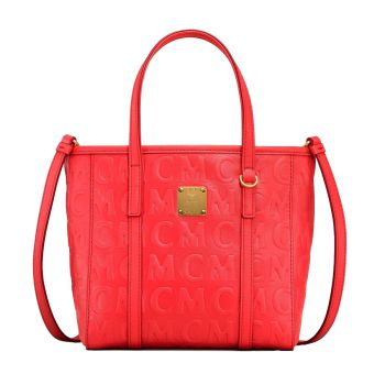 Túi Xách MCM Aren Top-Zip Shopper In MCM Monogram Leather Màu Đỏ Hồng