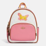 Balo Coach Mini Court Backpack In Signature Canvas With Butterfly Màu Hồng Trắng