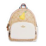 Balo Coach Mini Court Backpack In Signature Canvas With Pear Màu Nâu Trắng