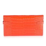 Ví Cầm Tay Nữ Hermès Tangerine Shiny Alligator Classic Kelly Wallet GHW Màu Cam