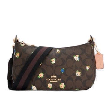 Túi Đeo Chéo Coach C6823 Jes Baguette In Signature Canvas With Vintage Mini Rose Print In Brown Black Multi Màu Nâu