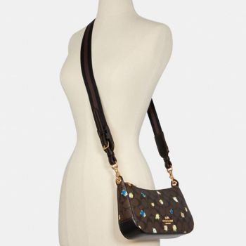 Túi Đeo Chéo Coach C6823 Jes Baguette In Signature Canvas With Vintage Mini Rose Print In Brown Black Multi Màu Nâu
