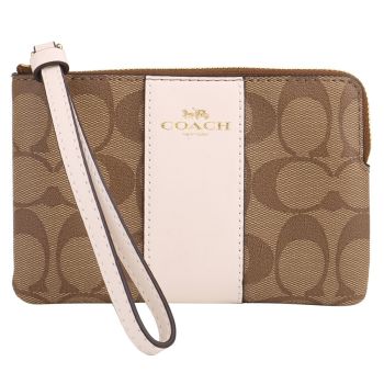Ví Coach Corner Zip Wristlet In Signature Canvas F58035 Màu Nâu Be
