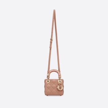 Túi Xách Tay Dior Micro Lady Dior Bagrose Des Vents Cannage Lambskin Màu Hồng Pastel