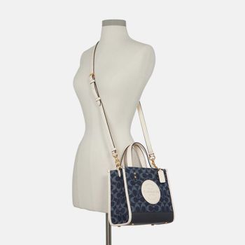 Túi Tote Coach Dempsey 22 In Signature Jacquard With Patch Gold Denim Multi Leather Màu Xanh Navy