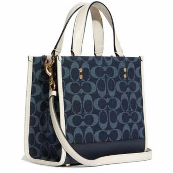 Túi Tote Coach Dempsey 22 In Signature Jacquard With Patch Gold Denim Multi Leather Màu Xanh Navy