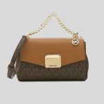 Túi Đeo Chéo Michael Kors MK Lita Small Two-Tone Logo And Leather Crossbody Bag 35H0GXPC1V Brown