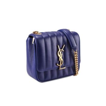 Túi Đeo Chéo Nữ Yves Saint Laurent YSL Blue Quilted Leather Small Vicky Crossbody Flap Bag Màu Xanh Blue