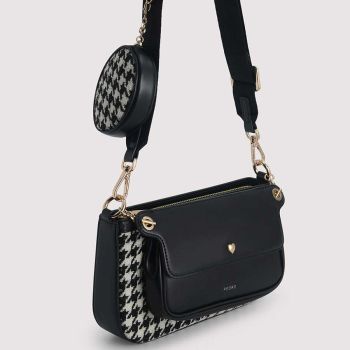 Túi Xách Pedro Houndstooth Double Flap Shoulder Bag PW2-75210093-2 Màu Đen