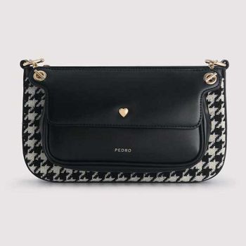 Túi Xách Pedro Houndstooth Double Flap Shoulder Bag PW2-75210093-2 Màu Đen