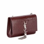 Túi Đeo Chéo Nữ Yves Saint Laurent YSL Kate Medium With Tassel In Embossed Crocodile Shiny Leather Dark Red Màu Đỏ Rượu