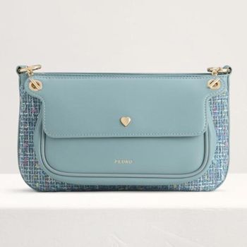 Túi Đeo Vai Pedro Tweed Double Flap Shoulder Bag Màu Xanh