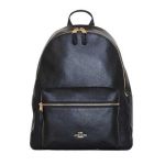 Balo Coach Saddle New Women's (F29004) Charlie Pebble Black Leather Backpack