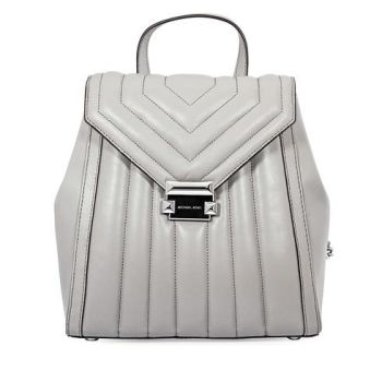 Balo Michael Kors MK Whitney Quilted Leather Backpack- Pearl Grey Màu Xám