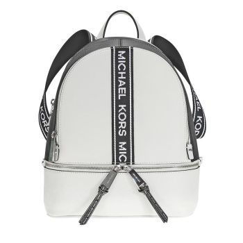 Balo Michael Kors MK Rhea Medium Pebbled Leather Backpack - Optic White / Black Màu Trắng