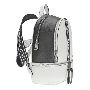 Balo Michael Kors MK Rhea Medium Pebbled Leather Backpack - Optic White / Black Màu Trắng