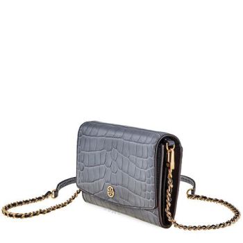 Túi Đeo Chéo Tory Burch Robinson Embossed Chain Wallet Màu Đen
