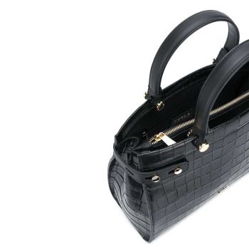 Túi Cầm Tay Furla Lady M Crocodile-Embossed Tote Bag Màu Đen