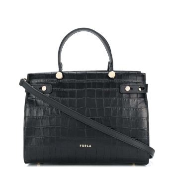 Túi Cầm Tay Furla Lady M Crocodile-Embossed Tote Bag Màu Đen