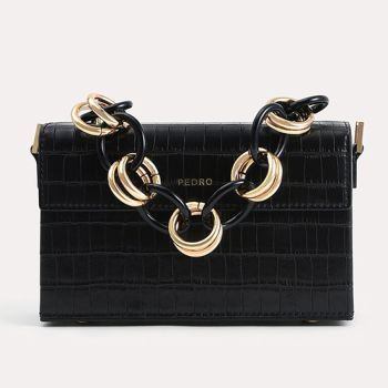 Túi Đeo Vai Pedro Croc-Effect Boxy Shoulder Bag PW2-75210105 Màu Đen