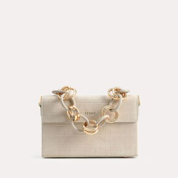 Túi Đeo Vai Pedro Croc-Effect Boxy Shoulder Bag PW2-75210105 Màu Trắng Kem
