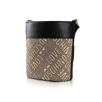 Túi Xách Love Moschino Signature Canvas And Eco Leather Bucket Bag Màu Đen Phối Be