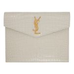 Túi Cầm Tay Nữ Yves Saint Laurent YSL Off-White Croc Small Uptown Envelope Pouch Màu Trắng
