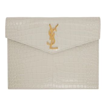 Túi Cầm Tay Nữ Yves Saint Laurent YSL Off-White Croc Small Uptown Envelope Pouch Màu Trắng