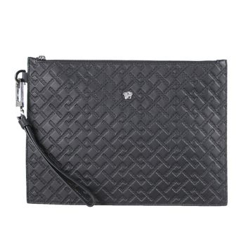 Ví Nam Versace First Line Silver Medusa Head Leather Clutch Large DP85102 DVBRF D41E Màu Đen