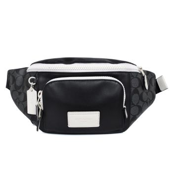 Túi Đeo Chéo Nam Coach C6651 Track Belt Bag In Signature Canvas In Charcoal Chalk Màu Đen Trắng