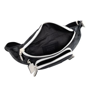 Túi Đeo Chéo Nam Coach C6651 Track Belt Bag In Signature Canvas In Charcoal Chalk Màu Đen Trắng