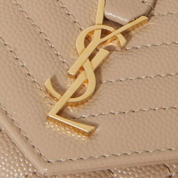 Ví Nữ Yves Saint Laurent YSL Envelope Quilted Textured-Leather Wallet Màu Beige
