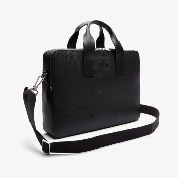 Túi Xách Đựng Máy Tính Lacoste Men's Chantaco Matte Piqué Leather Computer Bag NH2921CE Màu Đen